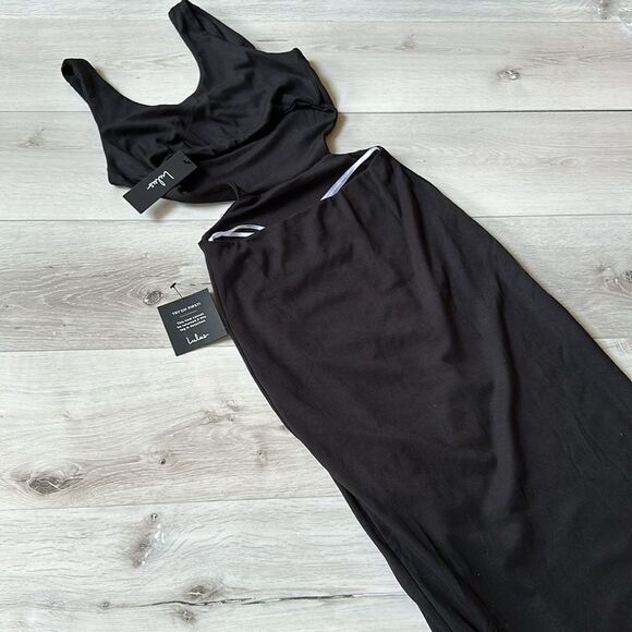 Lulus Be Mine Black Open Back Midi Dress Small Nwt - Picture 7 of 7